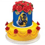 Belle beauty and the beast tiered fondant cake